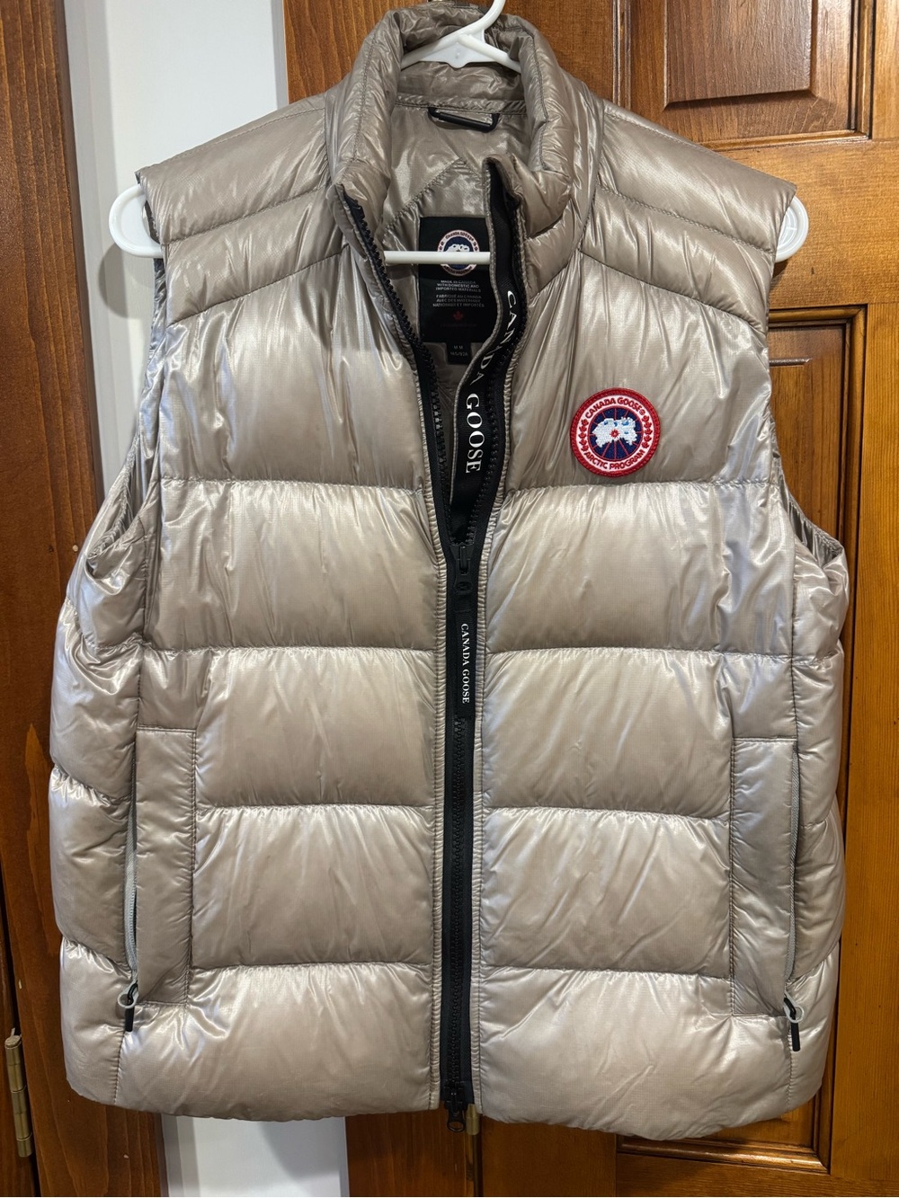 Canada Goose Metallic Taupe Puffer Vest with Logo Patch